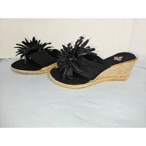Peggy Black Floral Espadrille Wedge Sandals Platform Slides Y2K Size 9 New